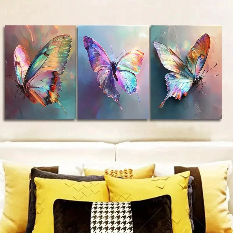3pcs An Iridescent Luxurious Butterfly Metal Print Ready to Hang Art
