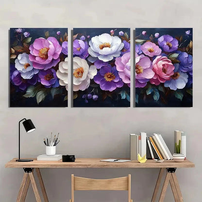 3pcs Oil Painting with Peony & Lupine Flowers Wall Art Set Canvas Framed 50x70cm - High Quality Print 100% Australian Made Wall Canvas Ready to Hang