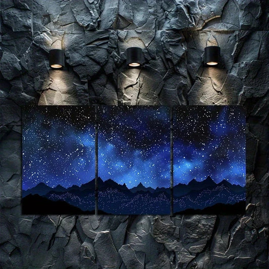 3pcs Night Sky Over Mountains Metal Print Ready to Hang Art