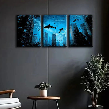 3pcs Ocean-Themed Cityscape Coastal Decor Metal Print Ready to Hang Art