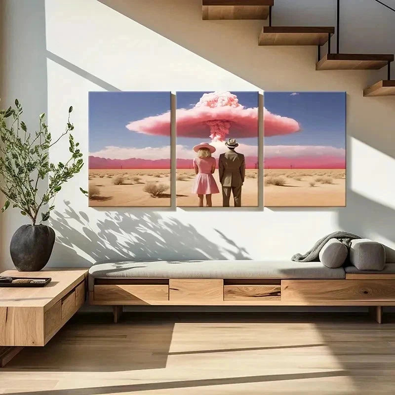 3pcs Atomic Bomb & Pink Cloud Explosion Wall Art Set Canvas Framed 40x60cm - High Quality Print 100% Australian Made Wall Canvas Ready to Hang