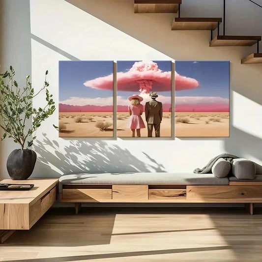 3pcs Atomic Bomb & Pink Cloud Explosion Wall Art Set Canvas Framed 40x60cm - High Quality Print 100% Australian Made Wall Canvas Ready to Hang