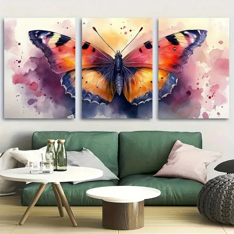 3pcs Vibrant Butterfly Aesthetics Design Metal Print Ready to Hang Art