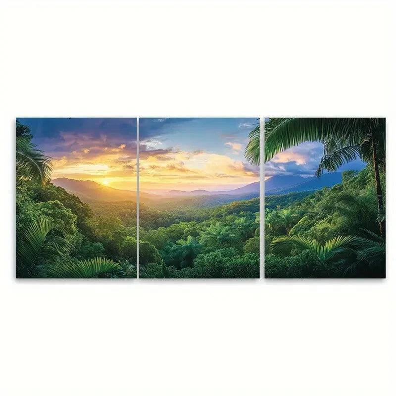 3pcs Daintree Vibrant Sunset & Lush Greenery Metal Print Ready to Hang Art