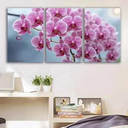 3pcs Vibrant Pink Orchids Floral Decor Metal Print Ready to Hang Art