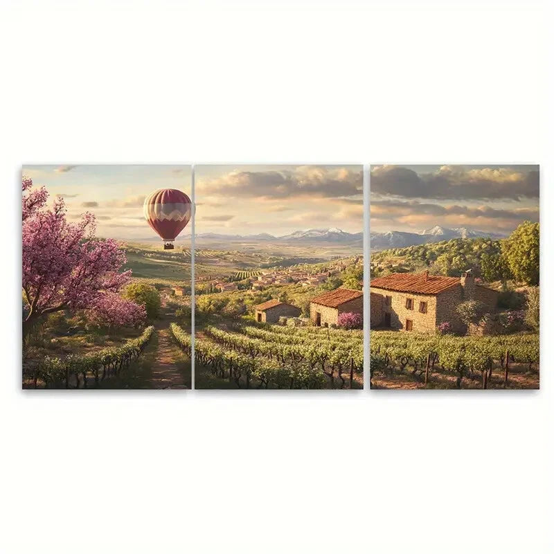 3pcs Spanish Countryside in Spring Vineyards Metal Print Ready to Hang Art