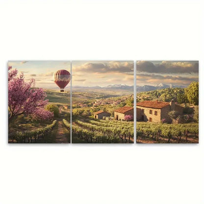 3pcs Spanish Countryside in Spring Vineyards Metal Print Ready to Hang Art