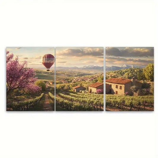 3pcs Spanish Countryside in Spring Vineyards Metal Print Ready to Hang Art
