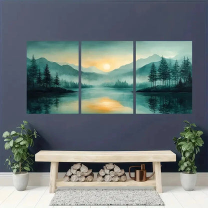 3pcs Mountain Green Pastel Abstract Landscape Metal Print Ready to Hang Art