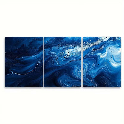 3pcs Blue Vivid Abstract Splash Paint Design Metal Print Ready to Hang Art