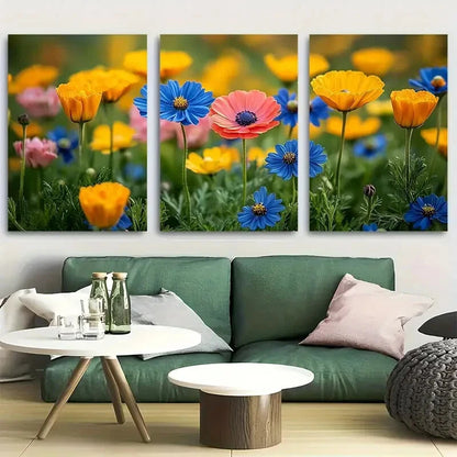 3pcs Wildflowers Blooming Flowers Field Design Metal Print Ready to Hang Art
