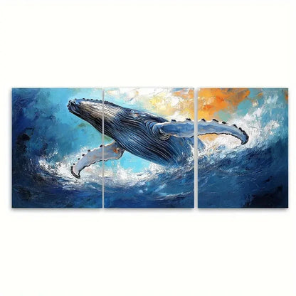 3pcs Humpback Whale Impasto Ocean Design Wall Art Set Canvas Framed 40x60cm - High Quality Print 100% Australian Made Wall Canvas Ready to Hang