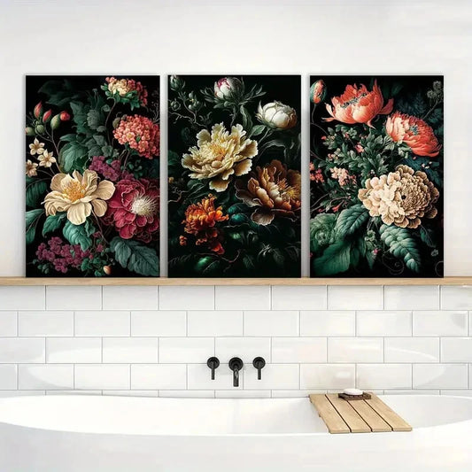 3pcs Vintage Moody Flower Floral Painting Metal Print Ready to Hang Art