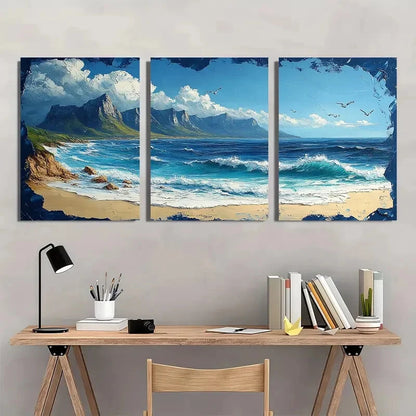 3pcs Cape Town Seascape Art Mountain & Beach Set Metal Print Ready to Hang Art