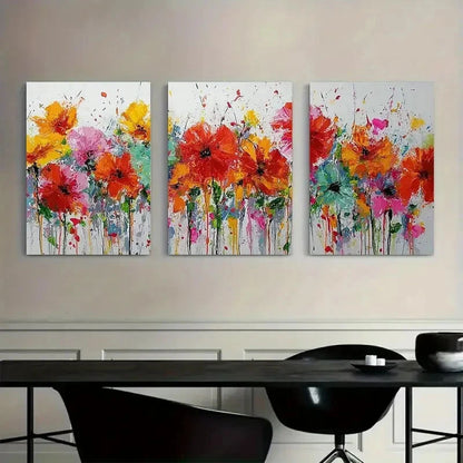 3pcs Wildflowers on White Background Painting Metal Print Ready to Hang Art