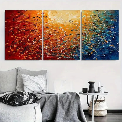 3pcs Vibrant Abstract Splatter Dynamic Orange Metal Print Ready to Hang Art