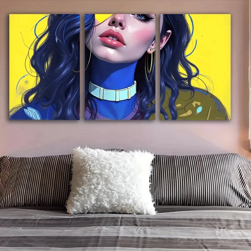 3pcs Vibrant Digital Woman Portrait Paintings Wall Art Set Canvas Framed 50x70cm - High Quality Print 100% Australian Made Wall Canvas Ready to Hang