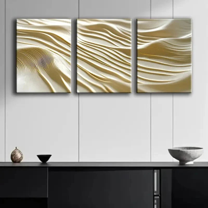 3pcs Luxurious Abstract Golden Line Pattern Metal Print Ready to Hang Art