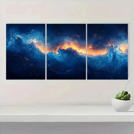 3pcs Modern Abstract Aqua Blue Print Metal Print Ready to Hang Art