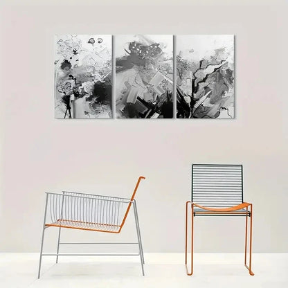 3pcs Modern Abstract Black & White Brushstroke Metal Print Ready to Hang Art