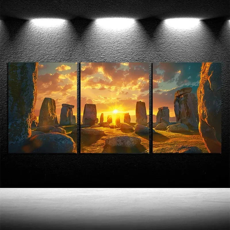 3pcs Stonehenge At Dusk IllustrationMetal Print Ready to Hang Art
