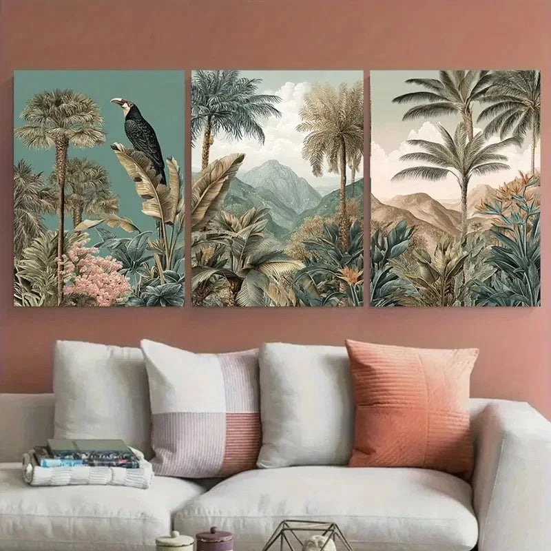 3pcs Monterrey Travel Nature Illustration Wall Art Set Canvas Framed 40x60cm - High Quality Print 100% Australian Made Wall Canvas Ready to Hang