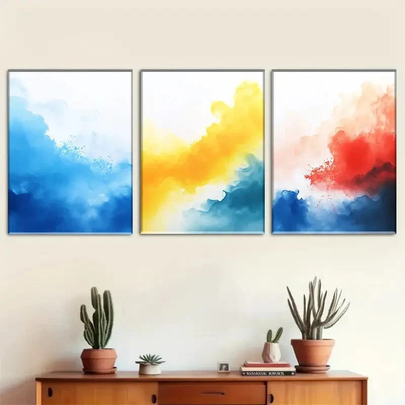 3pcs Abstract Watercolor Inspired Decor Metal Print Ready to Hang Art