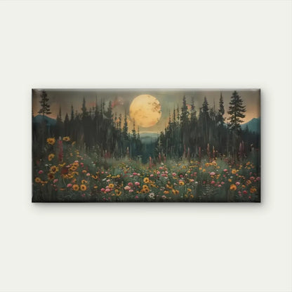Fields Of Flowers Full Moon Wall Art Canvas Office Home Room Framed 120x60cm