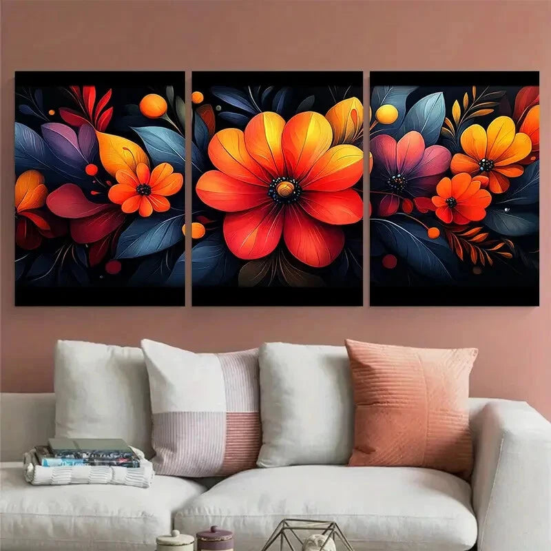 3pcs Vibrant Geometric Floral Pattern Metal Print Ready to Hang Art