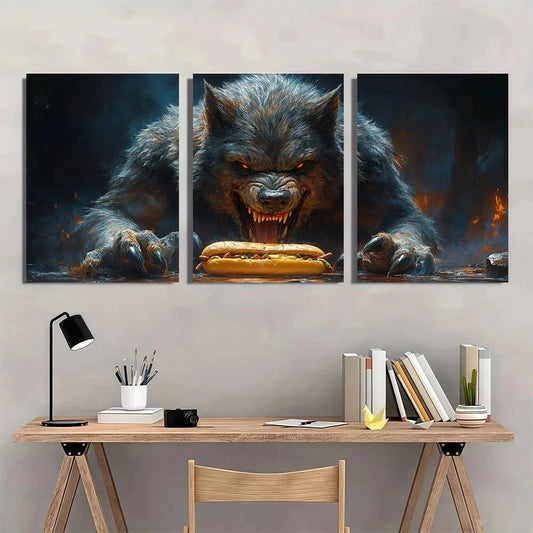 3pcs Halloween Werewolf & Hotdog Metal Print Ready to Hang Art
