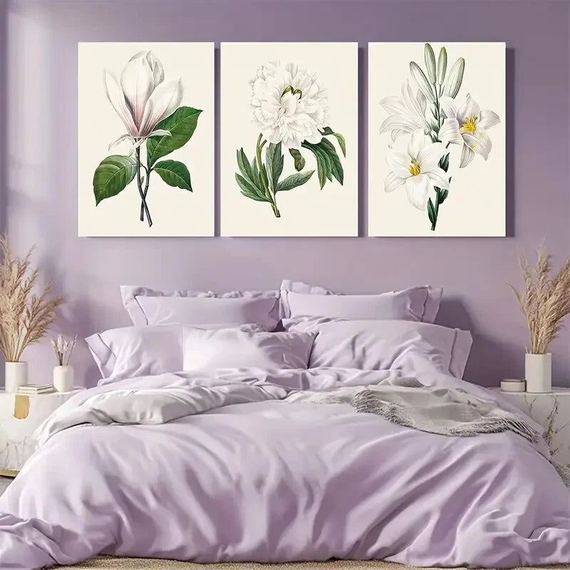 3pcs Elegant White Flower Botanical Print Metal Print Ready to Hang Art
