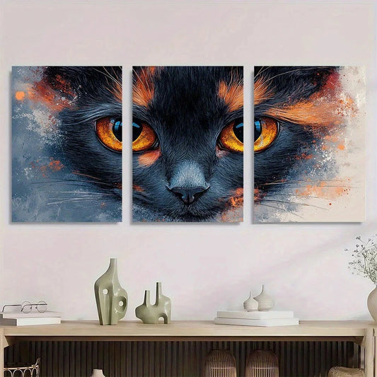 3pcs Kitty Cult Funny Cat Modern Retro Style Metal Print Ready to Hang Art
