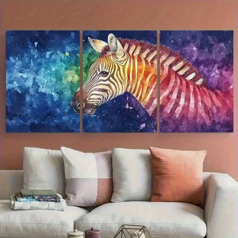 3pcs African Zebra Rainbow Multicolor Wildlife Metal Print Ready to Hang Art