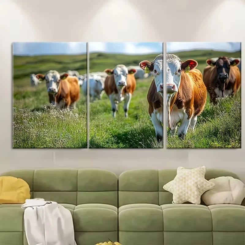 3pcs Rustic Farmhouse Grazing Cows Metal Print Ready to Hang Art