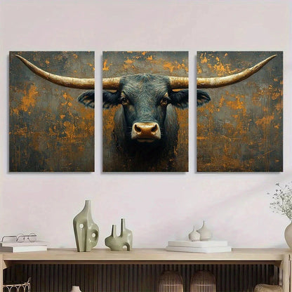 3pcs Texas Longhorn Land Cow Animal Themed Metal Print Ready to Hang Art