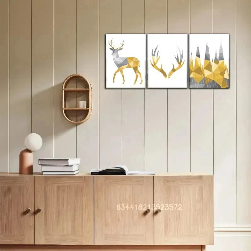 3pcs Geometric Wall Art Yellow And Grey Art Print Metal Print Ready to Hang Art