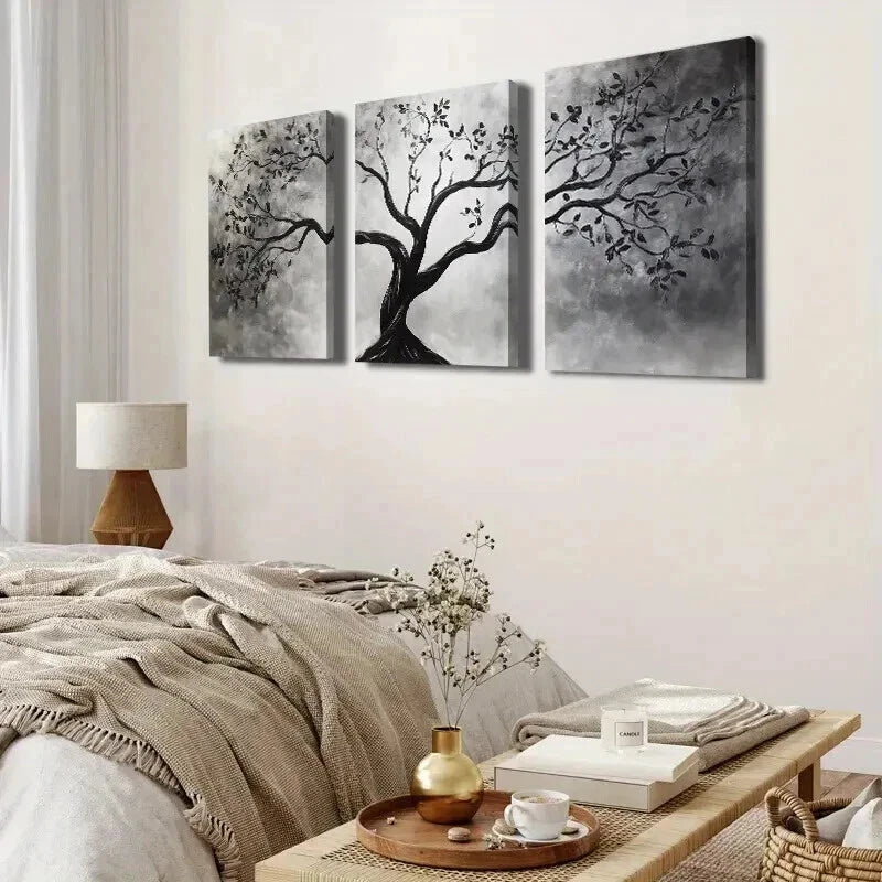 3pcs Black and White Elegant Abstract Tree Wall Art Set Canvas Framed 40x60cm - High Quality Print 100% Australian Made Wall Canvas Ready to Hang