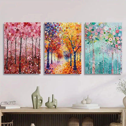 3pcs Abstract Forest Tree Painting Metal Print Ready to Hang Art
