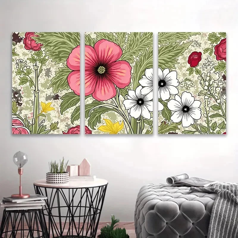 3pcs Red and White Floral Art Wall Art Set Canvas Framed 60x90cm - High Quality Print 100% Australian Made Wall Canvas Ready to Hang
