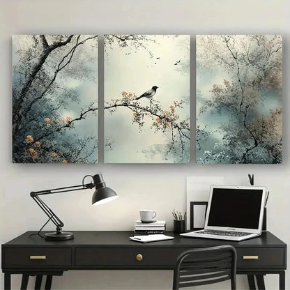 3pcs Modern Abstract Nature Bird & Branch Wall Art Set Canvas Framed 40x60cm - High Quality Print 100% Australian Made Wall Canvas Ready to Hang