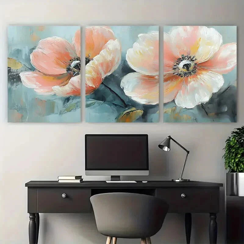 3pcs Spring Pastel Flower Soft Color Illustration Metal Print Ready to Hang Art