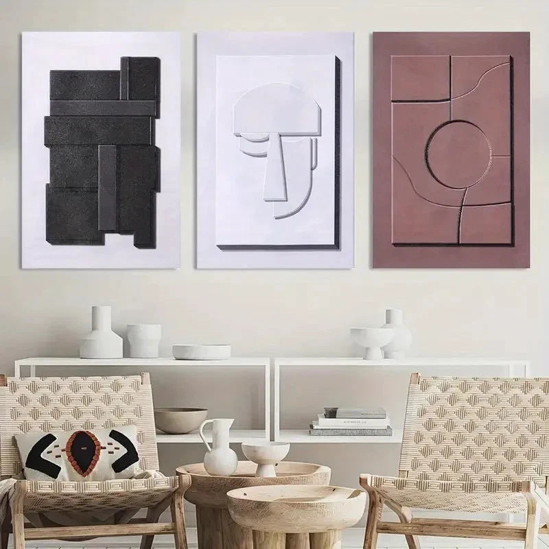 3pcs Painting Neutral Abstract Polygon Wall Art Metal Print Ready to Hang Art