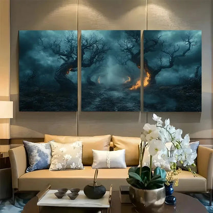 3pcs Winding Path Through Dark Forest Metal Print Ready to Hang Art