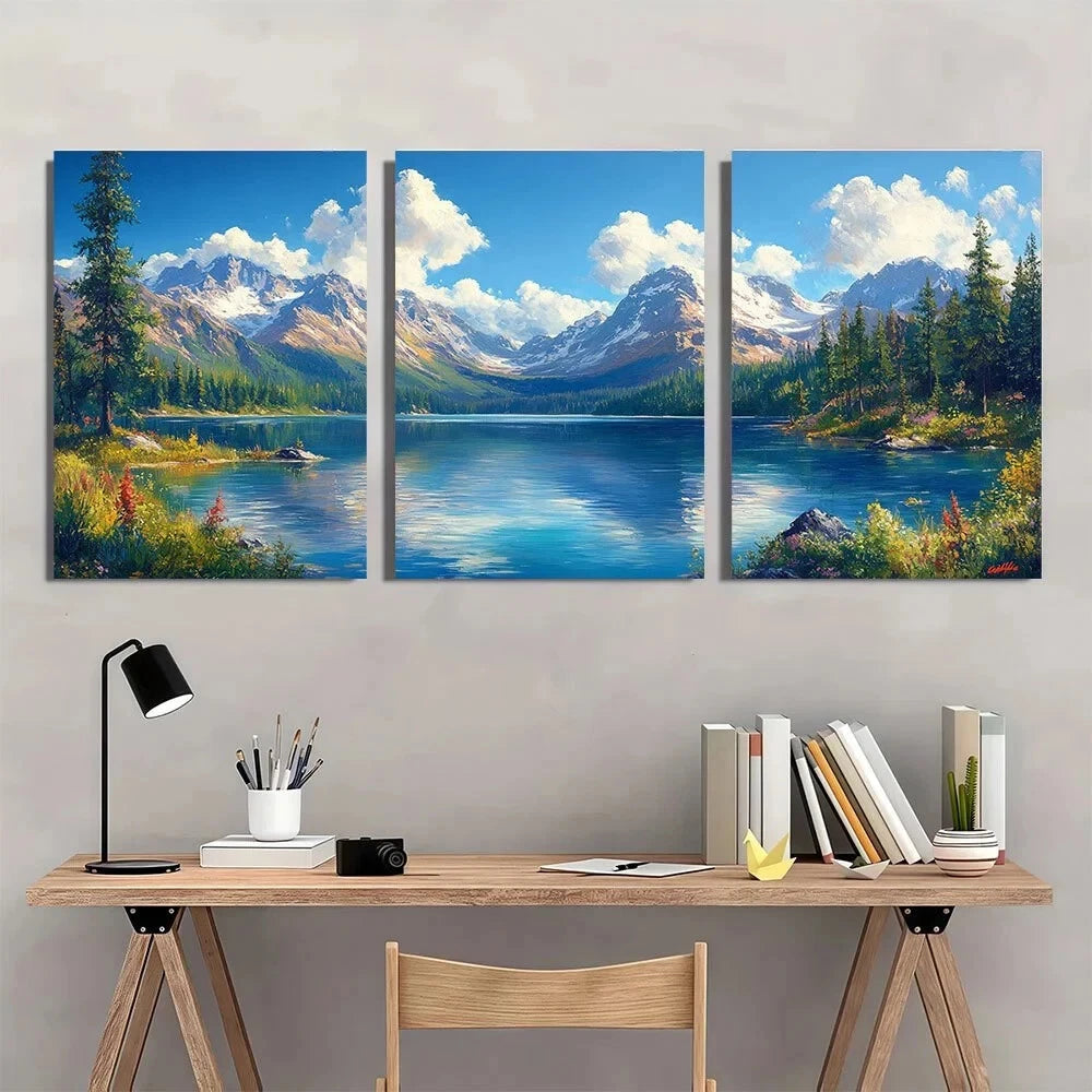 3pcs Serene Mountain & Forest Scenery Metal Print Ready to Hang Art