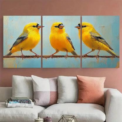 3pcs Vibrant Yellow Goldfinch Minimalist Design Wall Art Set Canvas Framed 40x60cm - High Quality Print 100% Australian Made Wall Canvas Ready to Hang
