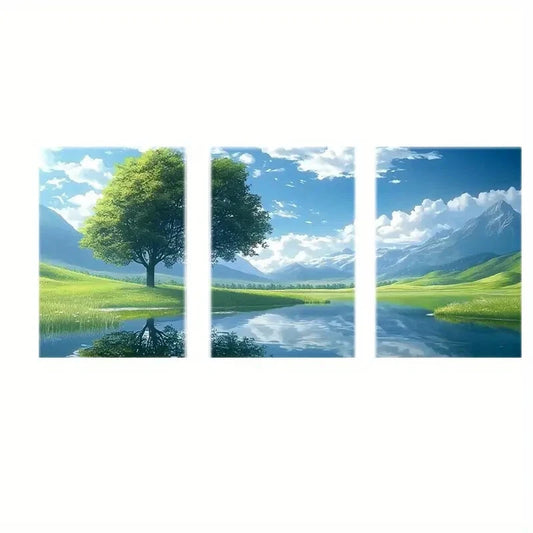 3pcs Abstract Vibrant Nature Landscape Paintings Metal Print Ready to Hang Art
