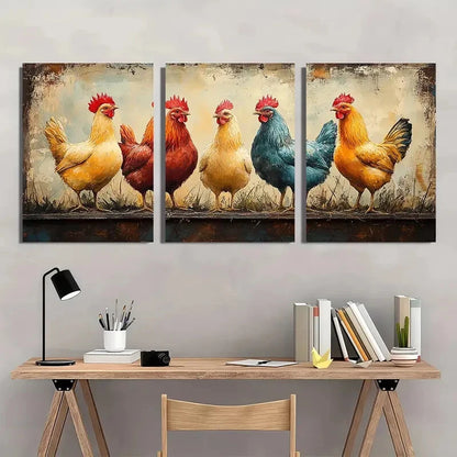 3pcs Chicken Watercolor Art Prints - Farmhouse Metal Print Ready to Hang Art