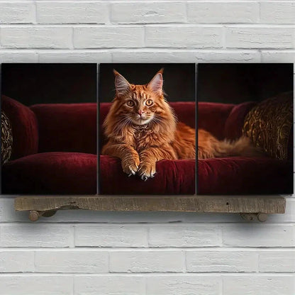 3pcs The Cutest Cat On The Red Sofa Metal Print Ready to Hang Art