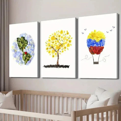 3pcs Floral Hot Air Balloon Colorful Leaf Flower Wall Art Set Canvas Unframed - High Quality Print 100% Australian Made Wall Canvas