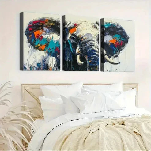 3pcs Vibrant Abstract Colorful Elephant Wall Art Canvas Unframed - High Quality Print 100% Australian Made Wall Canvas